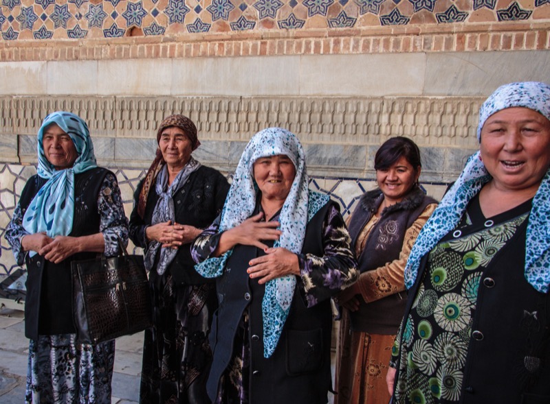 Uzbek ladies welcoming travelers. Photo credit: Lindsay Fincher