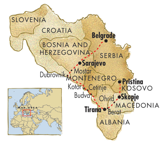 Balkan Odyssey: Crossroads of Culture map. Photo credit: MIR Corporation