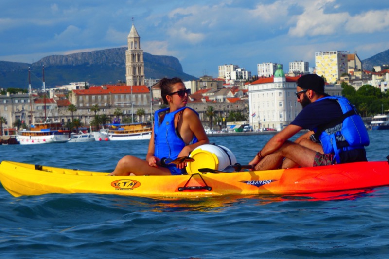 A pair of sea kayakers cruise the Podstrana Bay in Split, Croatia. Photo credit: Iris Adventures