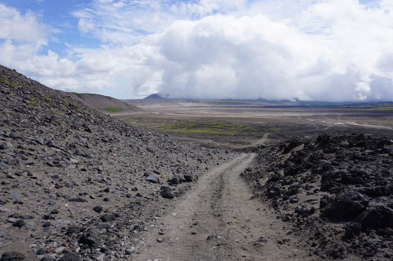 Driving through pumice and lava rock to Mutnovsky Volcano. Photo credit: Jake Smith