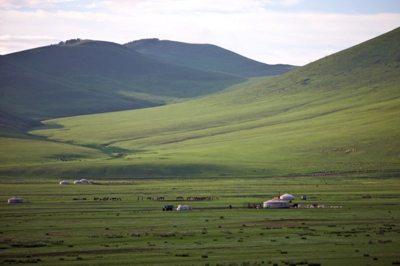 Gers dot the hillside in Mongolia. Photo credit: Helge Pedersen