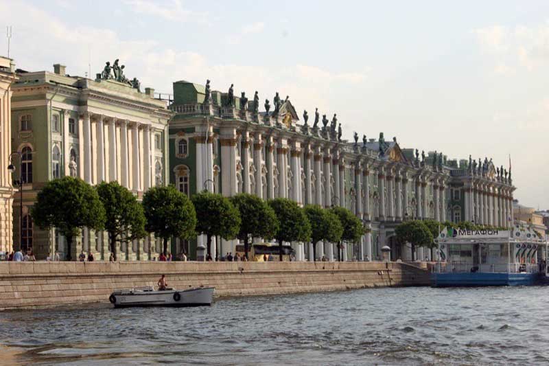 A view of the promenade and the Hermitage Theater from the Neva River. Photo credit: James Beers