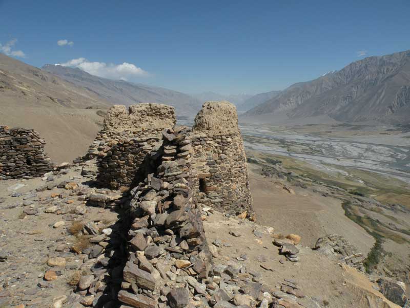 Yamchun Fort above the Wakhan Corridor where two countries, Tajikistan and Afghanistan, are visible, divided by the Pamir River. Photo credit: Jake Smith