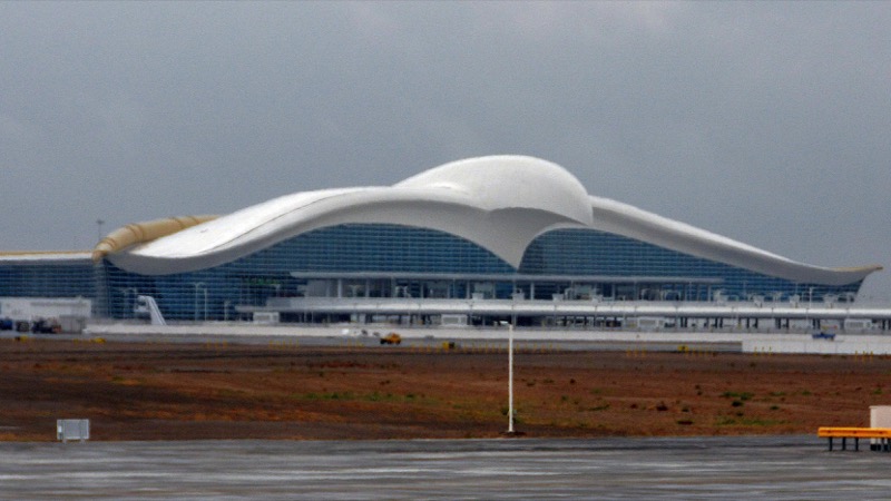 Ashgabat’s brand-new airport was built in the shape of a flying falcon (Turkmenistan). Photo credit: Bill Thornton