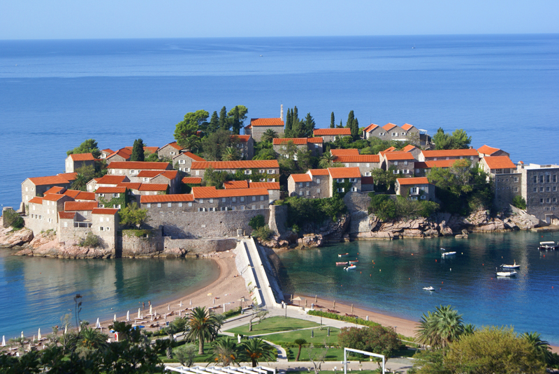 An aerial view of Montenegro’s resort island, Sveti Stefan. Photo credit: Joanna Millick