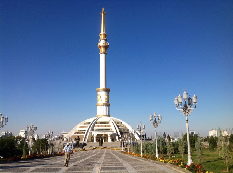 The Independence Monument in Ashgabat’s Independence Park was inspired by traditional Turkmen tents and headgear (Ashgabat, Turkmenistan). Photo credit: Michel Behar