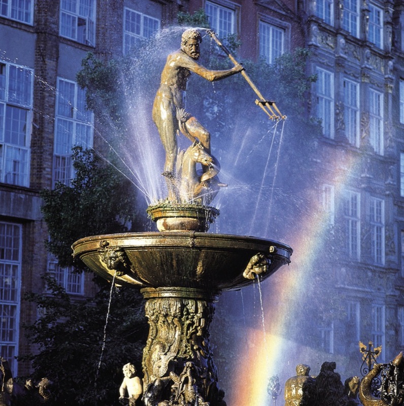 Neptune's Fountain, in the center of Gdansk, was first erected in 1549, before being converted into a fountain in 1633. Photo credit: Polish National Tourist Board