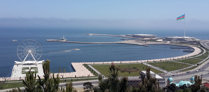 A birds-eye view of the Caspian Sea off Baku. Photo credit: Inga Belova