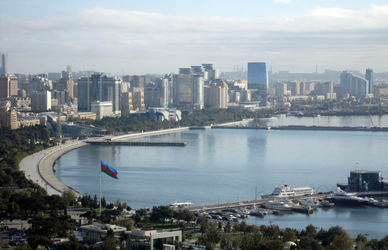 A panoramic view of the Bay of Baku which leads to the Caspian Sea. Photo credit: Inga Belova