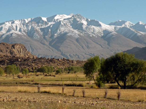 Mountain gorges give way to plains, poplars and grains here in Ishkashim, Tajikistan. Photo credit: Jake Smith