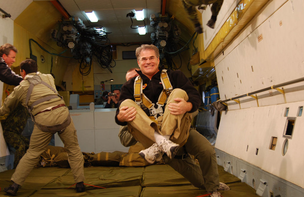 President and Founder of MIR Corporation, Douglas Grimes, experiencing weightlessness on the Russian Zero-G cosmonaut training flight. Photo credit: Douglas Grimes