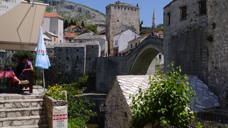 View of Mostar Bridge from an outdoor cafe. Photo credit: Martin Klimenta