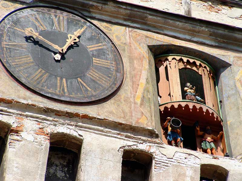 The figures in Sighisoara's Clock Tower change at midnight. Photo: MC Transylvania