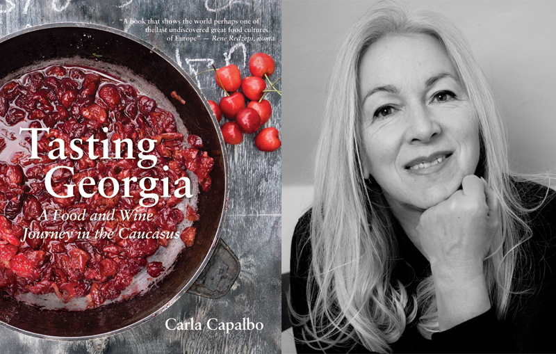 Author Carla Capalbo featured alongside her newest book, Tasting Georgia. Photo credit: Carla Capalbo.