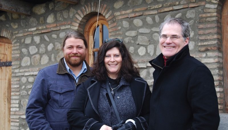 Pheasant’s Tears winemaster and co-founder John Wurdeman (left), pictured with Annie Lucas and Douglas Grimes of MIR Corporation. Photo credit: Douglas Grimes