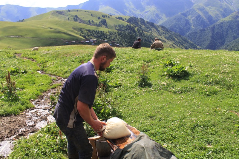 Making Tusheti gouda cheese al fresco. Photo credit: Shota Lagazidze