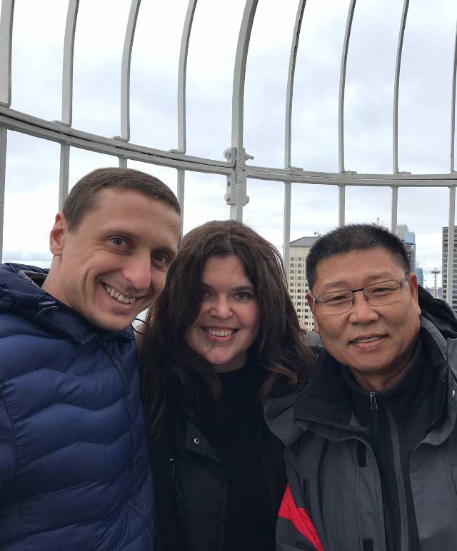 Joanna hanging out with Alex and Dima - two of our great MIR Tashkent staff. Photo credit: Joanna Millick