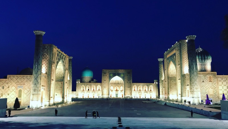 Seeing Samarkand’s famous Registan Plaza at night is an otherworldly experience. Photo: Abdu Samadov