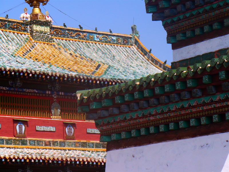 Monastery rooftops in the Erdene Zuu complex in Kara Korum, Mongolia. Photo credit: Charity Richardson